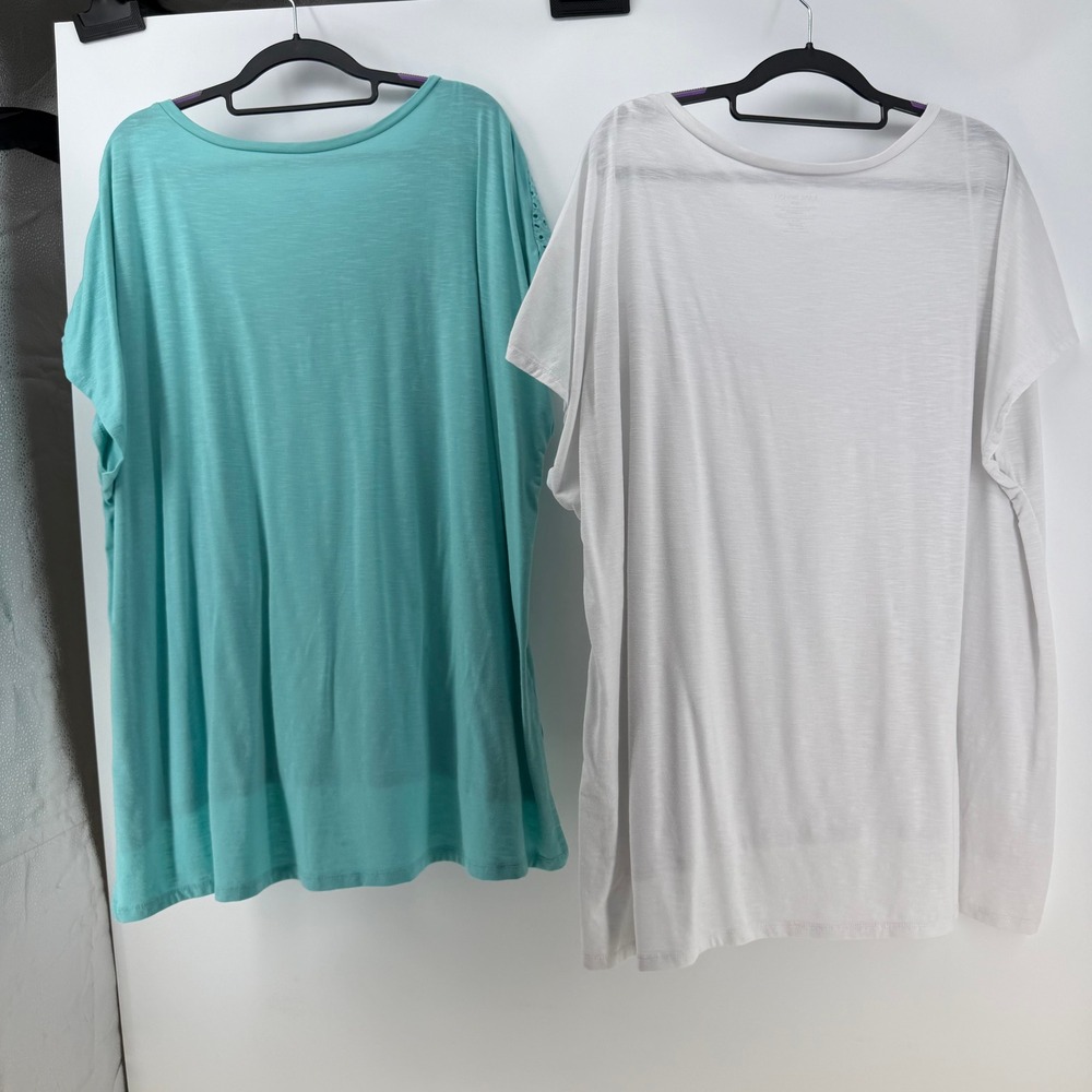 Lane Bryant T-Shirt Womens 22/24 Teal White Eyelet Lace Yoke 2-Pack Boho Casual - Picture 4 of 7